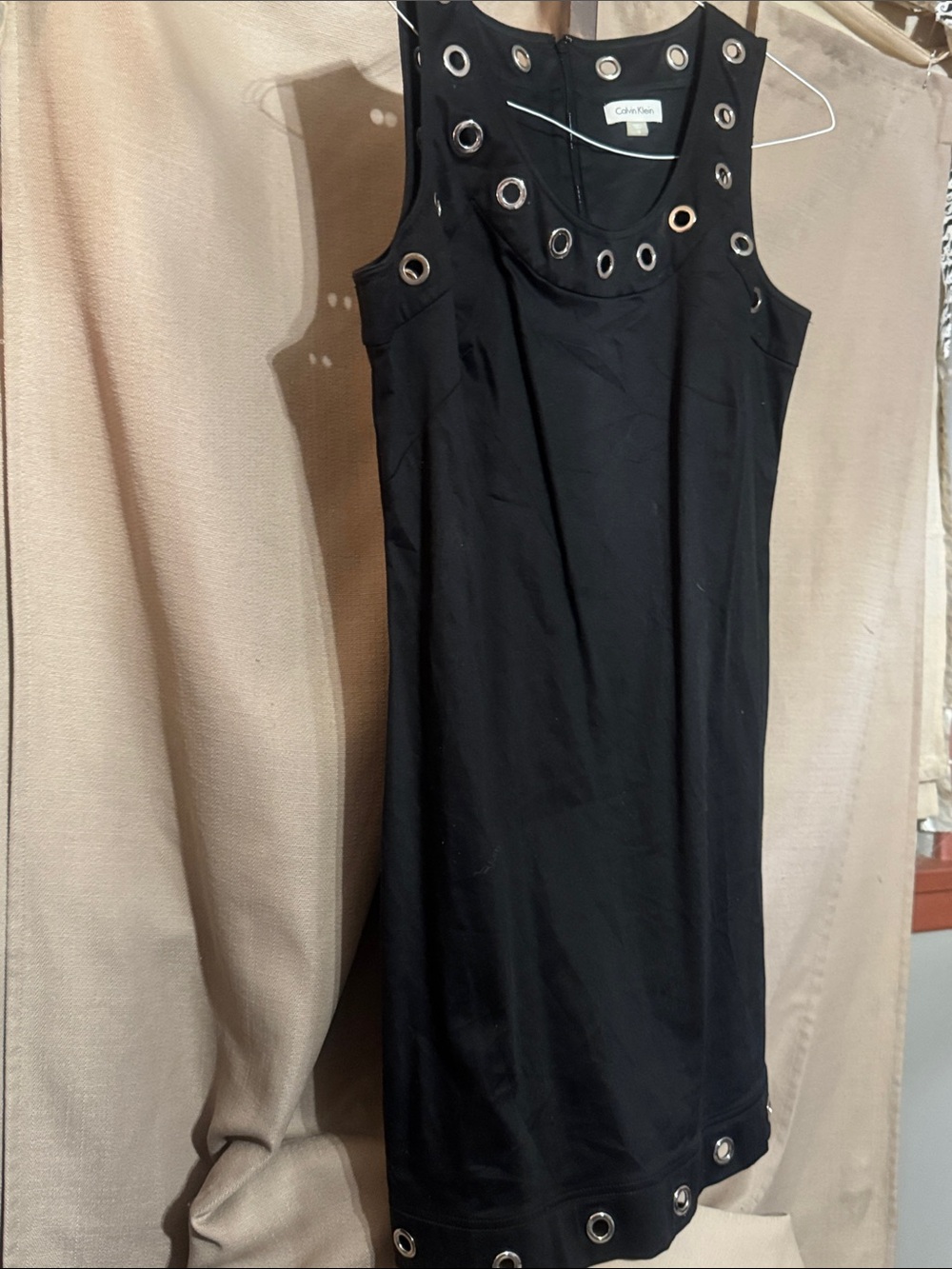 Calvin Klein Black Eyelet-Trim Sleeveless Mini Dress S-19-12